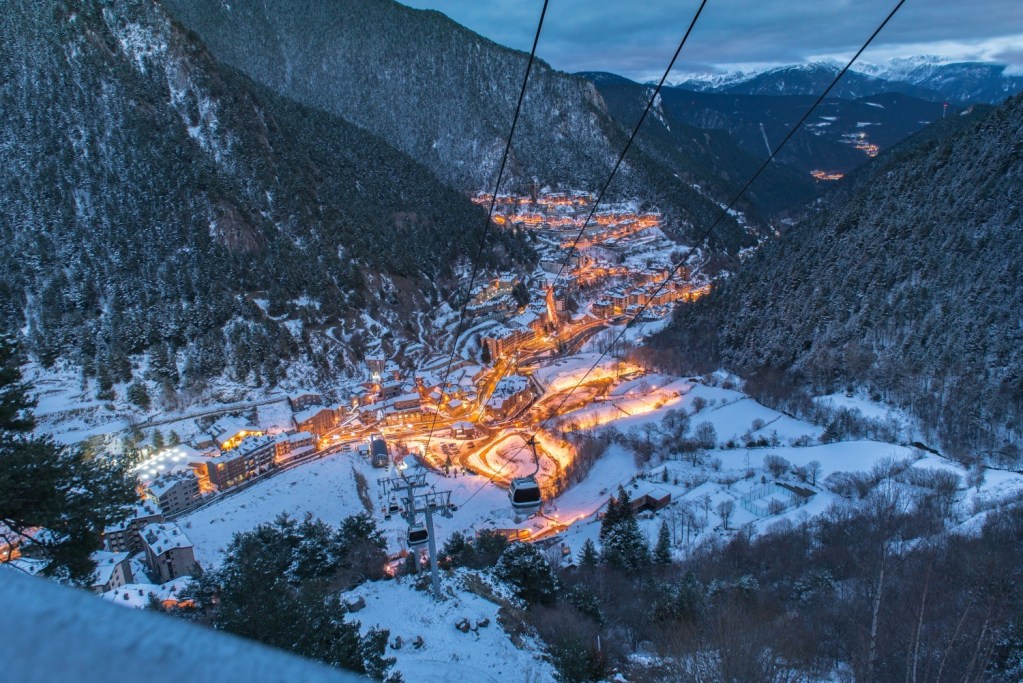 Typical views of Andorra at night in winter